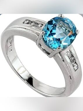 Womens 18K White Gold Over Sterling Silver 2.0
CTW Swiss Blue Topaz
Size 7.5